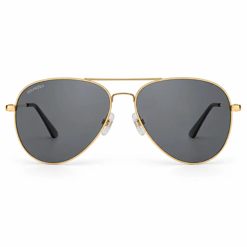 Polar Sun – okulary polaryzacyjne aviator, złota metalowa oprawka, szare soczewki