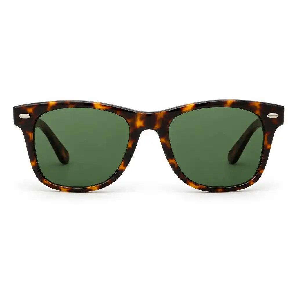 Urban Polar – unisex okulary polaryzacyjne wayfarer, szylkretowa oprawka, zielone soczewki