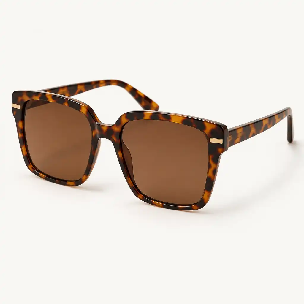 Kwadratowe okulary przeciwsłoneczne damskie Square Bold, oprawki tortoiseshell, brązowe soczewki