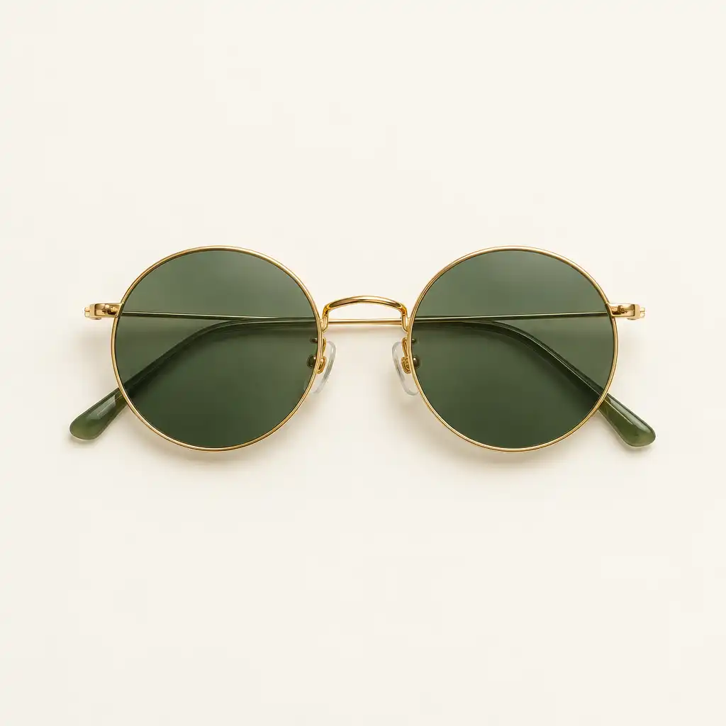 Round Metal Unisex – złote okrągłe okulary przeciwsłoneczne z zielonymi soczewkami