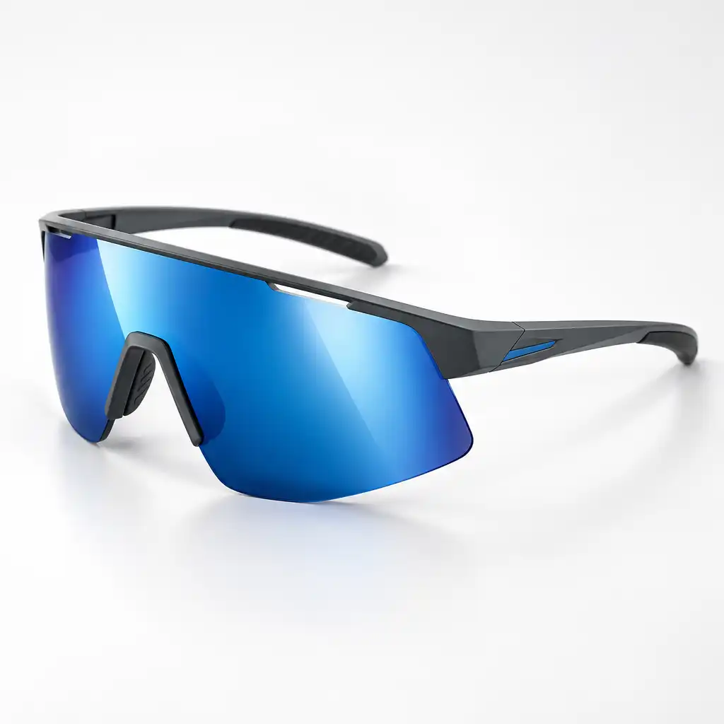 Sport Shield Unisex – grafitowe sportowe okulary przeciwsłoneczne z niebieskimi soczewkami